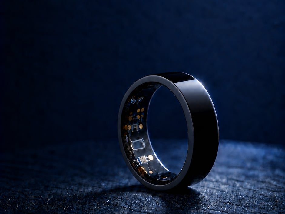 Midnight Black Fitmo Ring showing its inner electronics